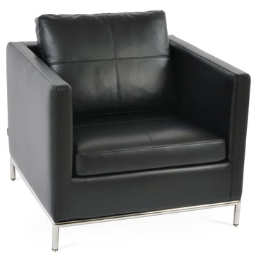Designer Istanbul lounge armchair by SohoConcept with black PPM leatherette seat and stainless steel base