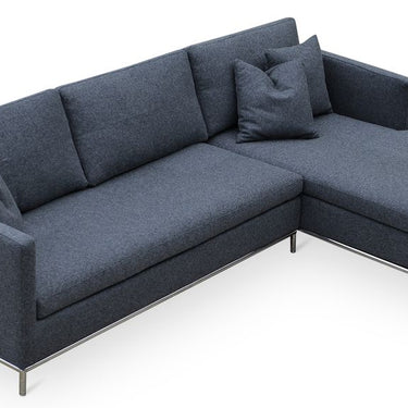 SohoConcept Istanbul sectional sofa with removable dark grey fabric cushions and stainless steel tubular base right-hand-face