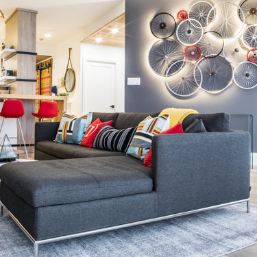 Modern Istanbul sectional sofa with  wool upholstery and minimalist stainless steel frame