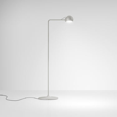 Grey-White floor lamp for living room with slim profile and round base