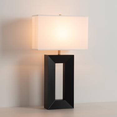 Nova of California Julie Standing Table Lamp Dark Walnut Wood Weathered Brass White Linen Shade