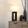 Nova of California Julie Standing Table Lamp Dark Walnut Wood Weathered Brass White Linen Shade