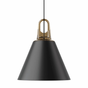 Designer Jim Cone LED hanging light with metal shade in matte grey