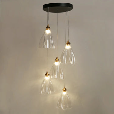 Modern Black and Brass Chandelier with Hand-Blown Glass Shades - Foyer Lighting