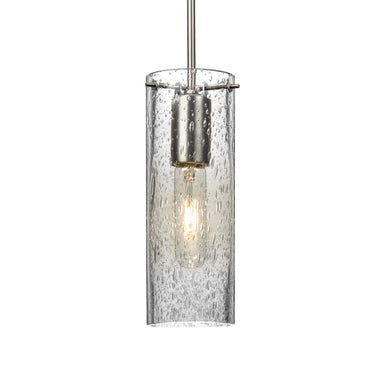 Besa Juni 10 pendant light with handcrafted clear bubble glass cylinder and modern metal finish