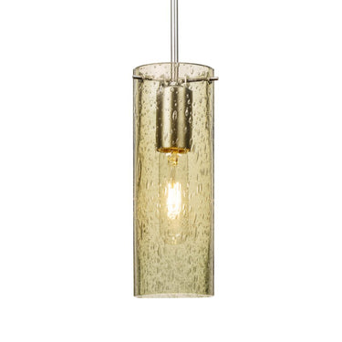 Besa Juni 10 pendant light with handcrafted gold bubble glass cylinder and satin nickel finish