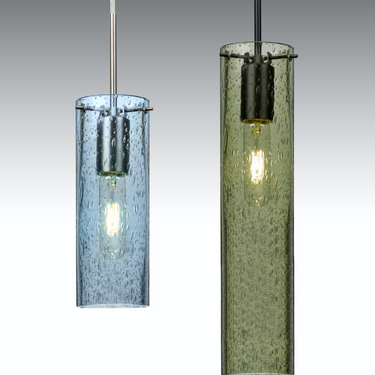 Two Juni 10 bubble glass pendants hung at staggered heights | Besa Lighting
