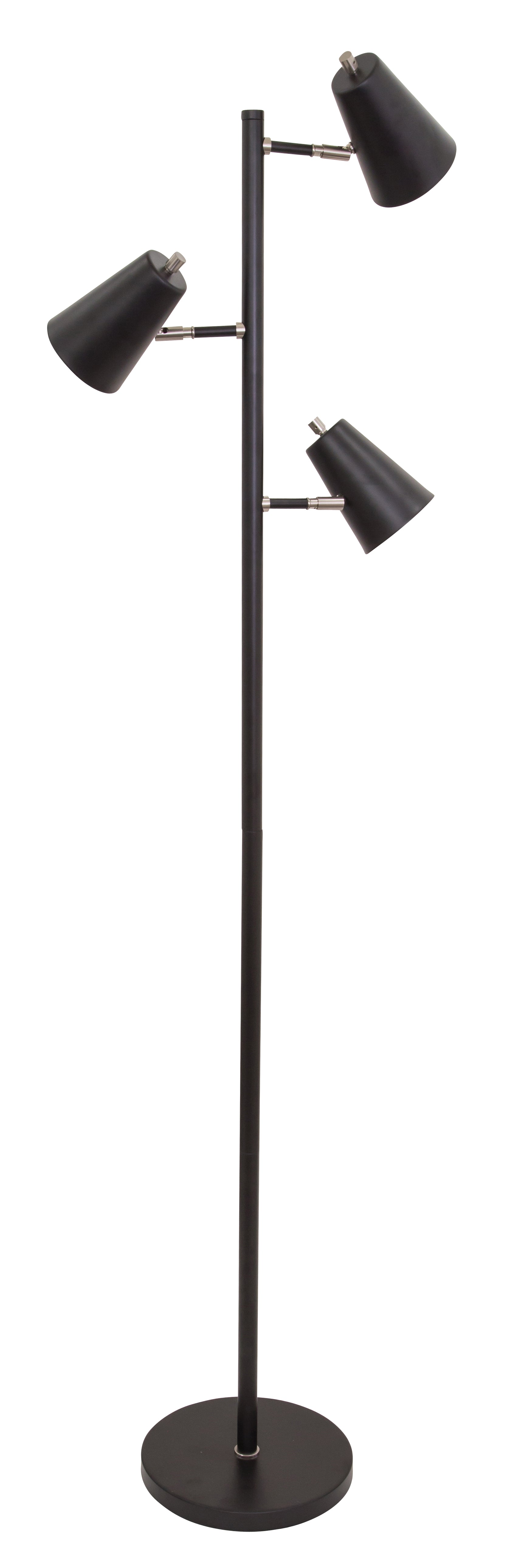 House of Troy Kirby LED three light floor lamp in black with satin nickel accents K130-BLK