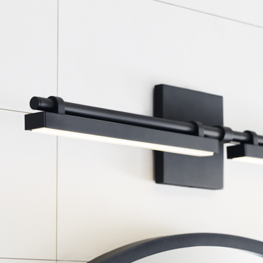 ADA compliant black vanity fixture with integrated LED for modern home and commercial use