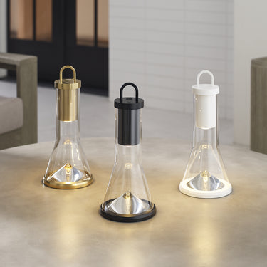 Portable black accent lamp with built-in LED and 3-level touch dimmer by Visual Comfort
