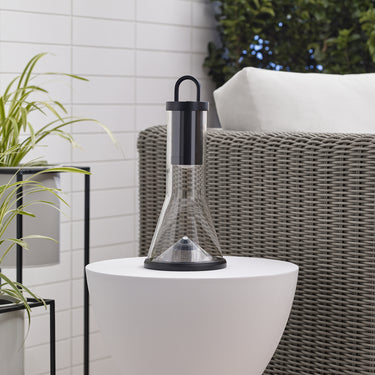 Wireless black LED lamp with touch control and long battery life for contemporary interiors
