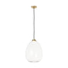 Hand-blown clear glass pendant light with natural brass finish for kitchen island or dining room lighting