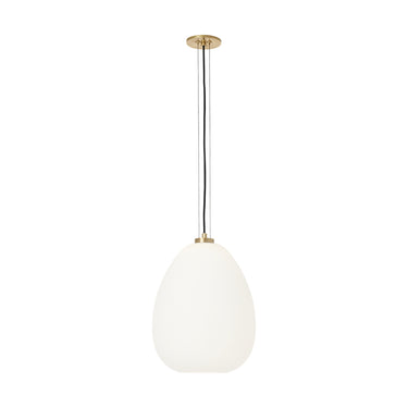 Opal glass pendant light with natural brass accents for modern dining room or kitchen island lighting