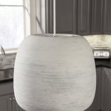 21.3 inch Karam pendant in Concrete and White – modern handcrafted ceramic light for restaurant or home use