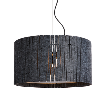 Contemporary drum light with customizable and reversible charcoal  shade panels.