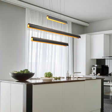 Black & Gold LED Chandelier Above Kitchen Island