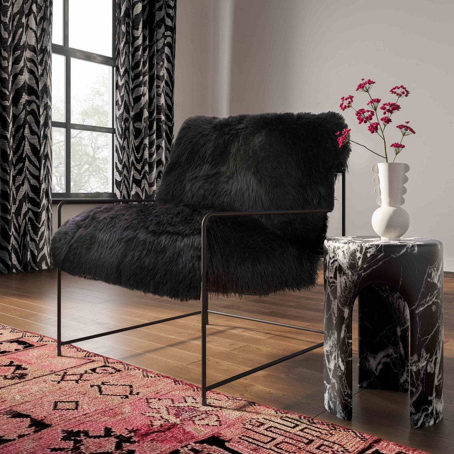 Tov Furniture Kimi Black Genuine Sheepskin Chair