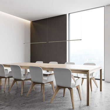 Z-Bar 48-inch matte black linear pendant light above a modern conference table.