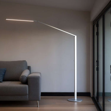 Energy-efficient 26W LED floor lamp with 90 CRI and modern aluminum body.