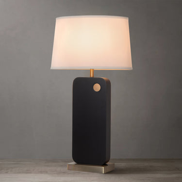 Nova of California Laurel Table Lamp Ebony Wood Weathered Brass White Linen Shade
