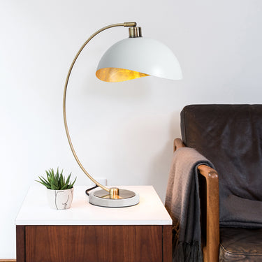 Nova of California Luna Bella Table Lamp 27 Weathered Brass Matte White Gold Leaf Shade