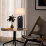 Nova of California Laurel Table Lamp Ebony Wood Weathered Brass White Linen Shade