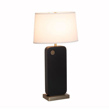 Nova of California Laurel Table Lamp Ebony Wood Weathered Brass White Linen Shade
