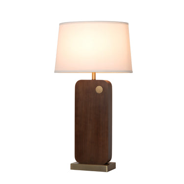 Nova of California Laurel Table Lamp Dark Walnut Wood Weathered Brass White Linen Shade