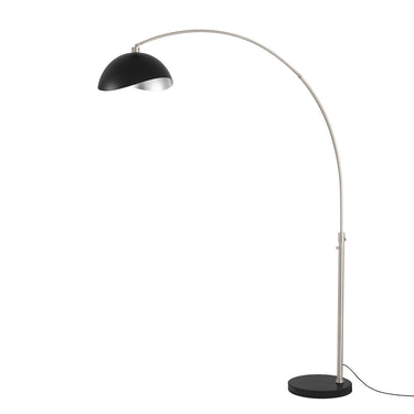Nova Luna Bella 92" Arc Lamp in Matte Black/Silver shade, Satin Nickel body, Black Nickel base, photo 7