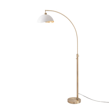 Nova Luna Bella 75"H Chairside Arc Lamp in White/Gold shade, Weathered Brass body, photo 2
