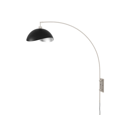 Nova Luna Bella Wall-Mounted Arc Lamp in Matte Black/Silver shade, Satin Nickel body, photo 7