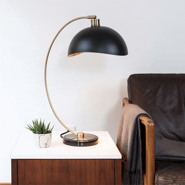 Nova of California Luna Bella Table Lamp 27 Weathered Brass Matte Black Gold Leaf Shade