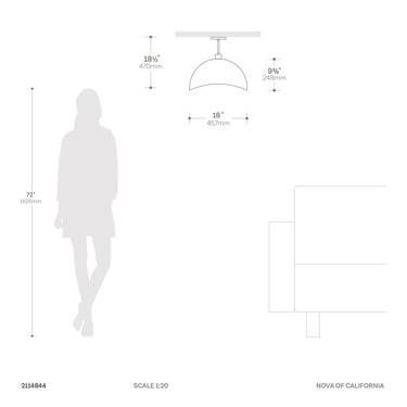 Nova Luna Bella Semi-Flush Mount, Satin Nickel, photo 3