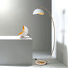 Nova of California Luna Bella Chairside Arc Floor Lamp 60 Weathered Brass Matte White Gold Leaf Shade