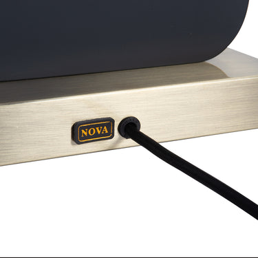 Nova of California Laurel Table Lamp Ebony Wood Weathered Brass White Linen Shade