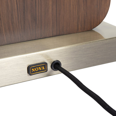 Nova of California Laurel Table Lamp Dark Walnut Wood Weathered Brass White Linen Shade