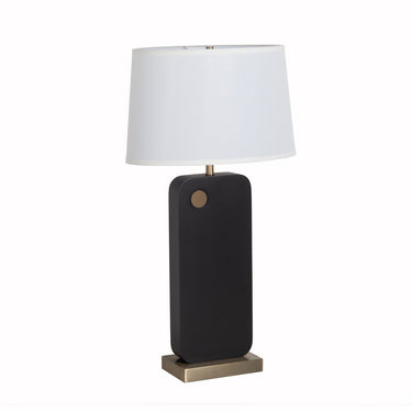 Nova of California Laurel Table Lamp Ebony Wood Weathered Brass White Linen Shade