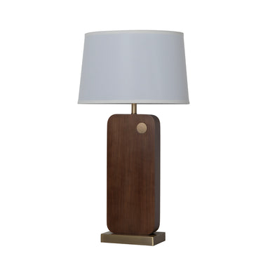 Nova of California Laurel Table Lamp Dark Walnut Wood Weathered Brass White Linen Shade