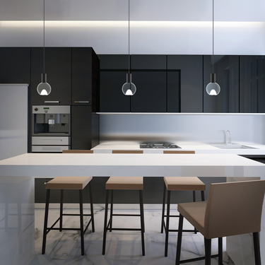 Clear Acrylic Globe Pendant Lighting for Residential Spaces - 3 lights installed in a kitchen island