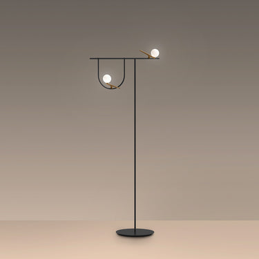 Artemide Yanzi brass and glass dimmable LED floor lamp for modern living room interior design