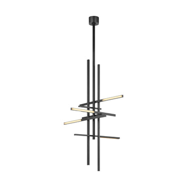Modern bronze pendant light, 2700K LED, geometric rod and crystal design