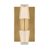 Natural brass LED wall sconce with laser-etched crystal diffuser for modern residential interiors