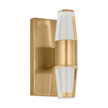 Lassell single short sconce in natural brass finish with soft warm 2700K LED lighting