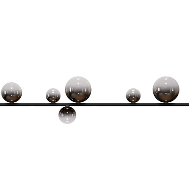 Luxury dining room LED pendant with glass globes and slim minimalist metal bar from Lodes Italy