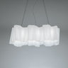 Modern triple linear suspension light with handblown glass diffuser by Artemide for living and dining rooms