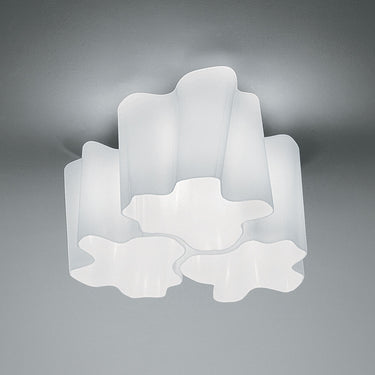 Artemide Logico Mini Triple Nested Ceiling Fixture Featuring Italian Design and Decorative Hand-Blown Glass Milky White