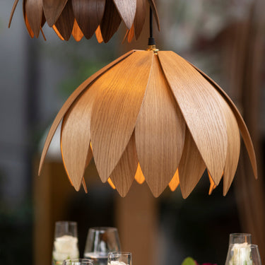 Custom Timber Finish Pendant Light: Lotus Bud Style