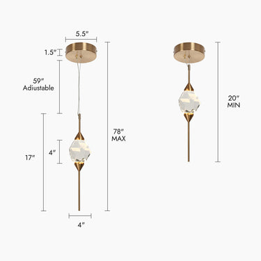 Gold LED Pendant Light Fixture for Kitchen, 5.5" - Elegant Design Lamp 