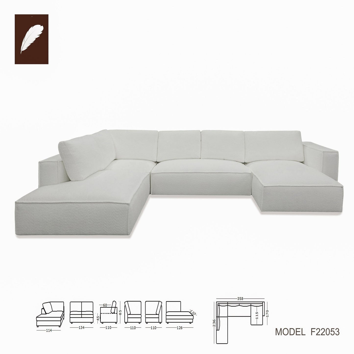 Lulu Modern White Fabric Modular Sectional Sofa Right Facing 10