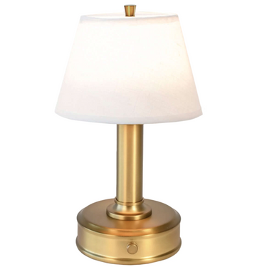 Mini Luna rechargeable lamp, Antique Brass with Linen Shade – view 2